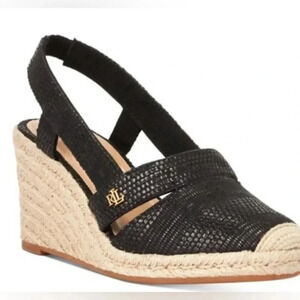 NEW! Ralph Lauren Penelope Espadrilles Wedge Sandals. Cotton. Black. Size: 10.